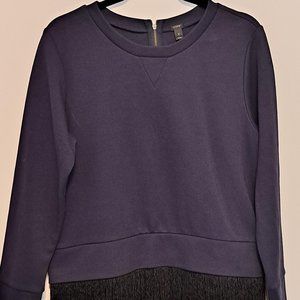 J Crew Fringed Hem Dark Navy Blue Sweatshirt Medium EUC